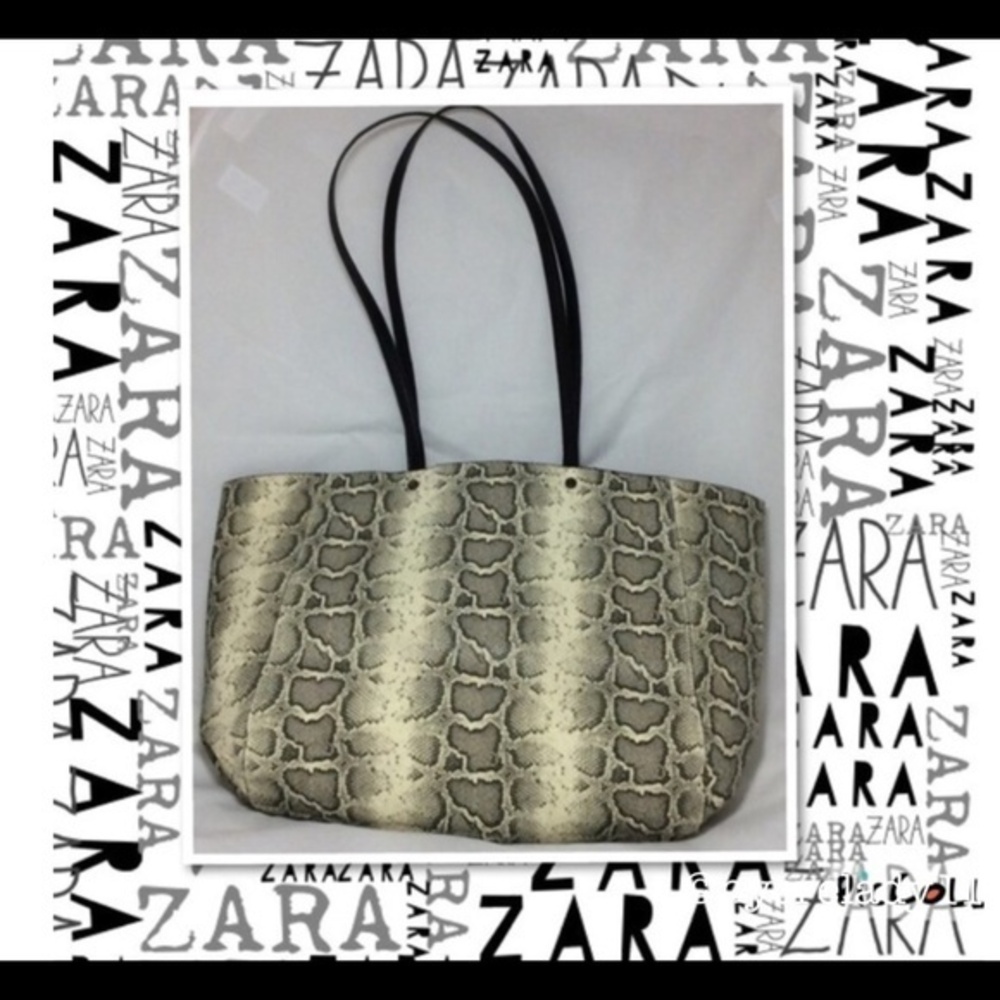 Zara Basic Snakeskin Look Large Tote Bag